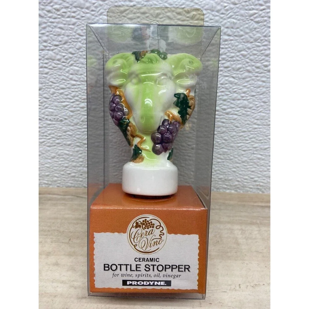 2001 Cera Vino Ceramic Bottle Stopper Sheep Ram And Grapes New In Box